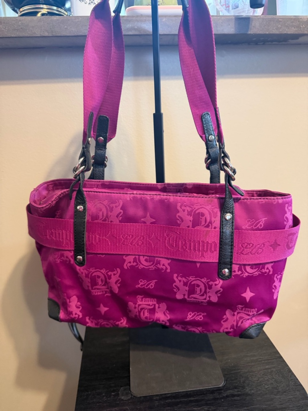 Tempo by Leonello Borghi Fuchsia Pink Logo Shoulder Bag Y2K Punk - Picture 6 of 10